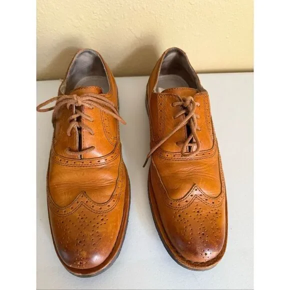 Sebago Men's Brattle Wing Tip Oxford Leather Shoe British Tan Vibram Sole SZ 7D